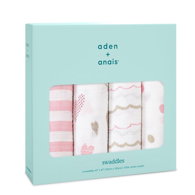 Aden and Anais 4pack Classic Swaddles Heart Breaker JustHatched